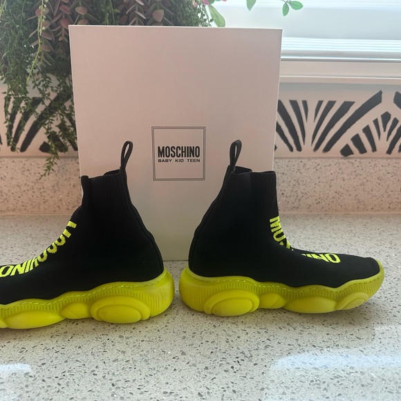 Kids SlipOn Moschino Sneakers, Size 30/12.5 w/Original Box, Black/Neon Yellow - Picture 3 of 6